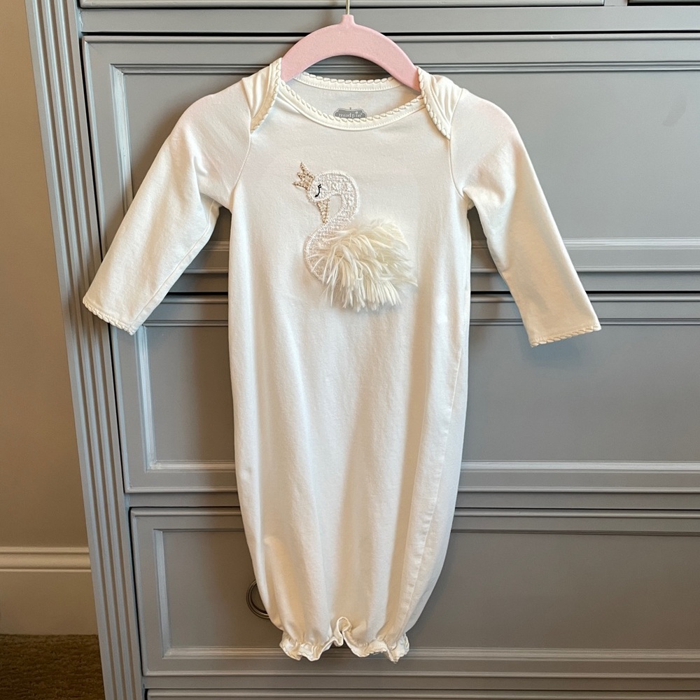 Mud Pie Ivory Swan Gown, 0-3 Months